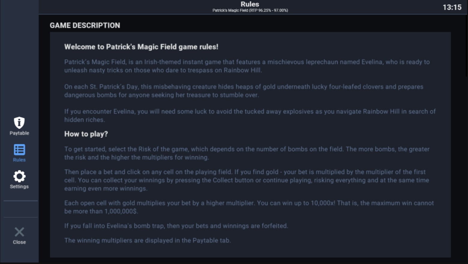 Regras do jogo Patricks Magic Field